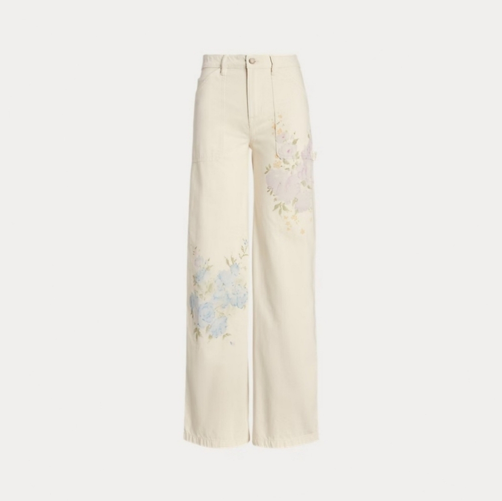 Ralph LAUREN Floral High-Rise Wide-Leg Jean Ivory Blue Purple